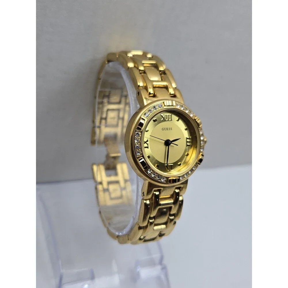 Vintage Guess Womens Gold Tone Crystal Bezel Watch New Battery Dainty Petite